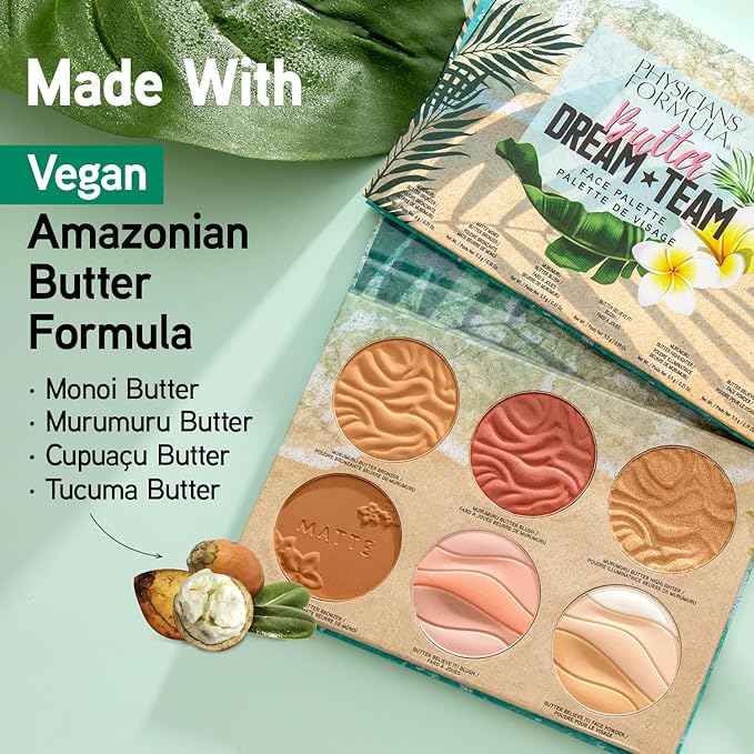 Physicians Formula Butter Dream Team Palette Makeup Gift Set, Bronzer, Blush, Face Powder, Dermatologist Approved