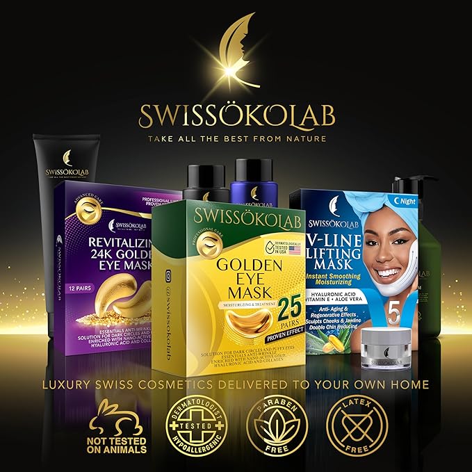 SWISSÖKOLAB Under Eye Patches For Puffy Eyes 24k Gold Eye Mask Dark Circles And Puffiness Collagen Eye Gel Pads Moisturizing & Reducing Wrinkles Anti-Aging Hyaluronic Acid (24K Gold Eye Mask)