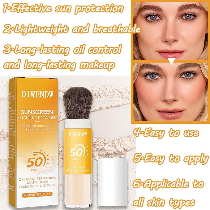 Mineral Sunscreen Setting Powder SPF 50 PA++,Breathable Brush Skin Types