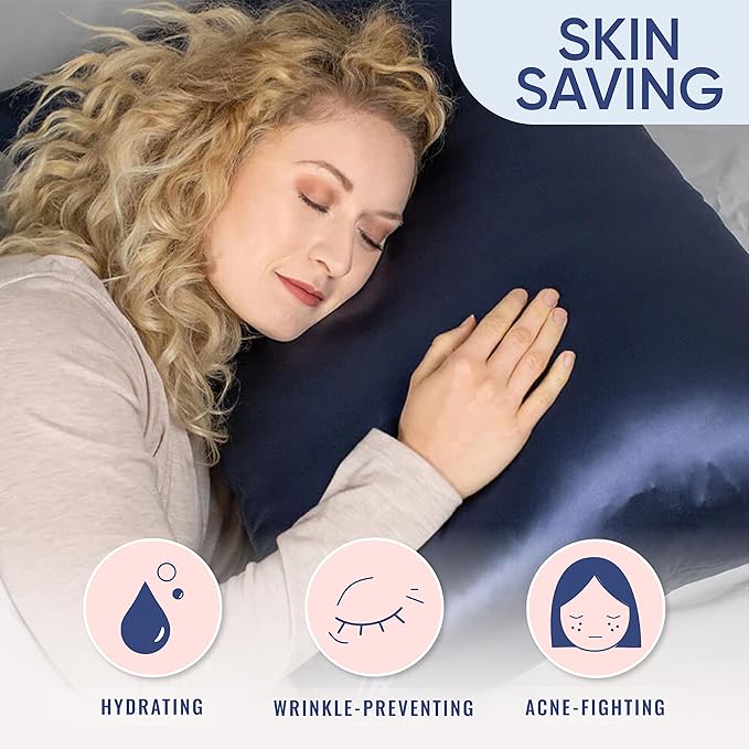 Blissy Silk Pillowcase - 100% Pure Mulberry Silk - 22 Momme 6A High-Grade Fibers - Silk Pillow Cover for Hair & Skin - Regular, Queen & King (Blue, Queen)