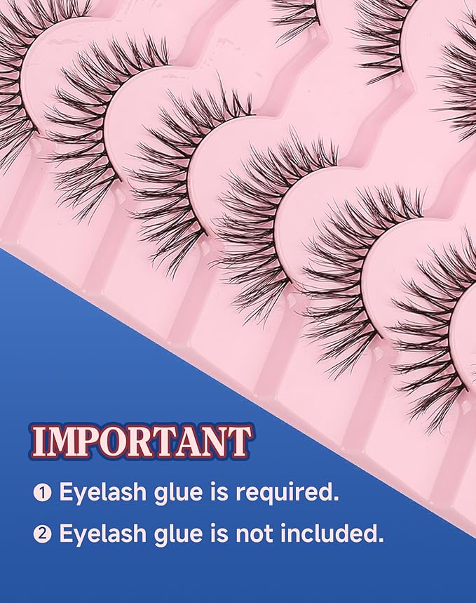 Wispy Lashes Natural Look Flared Strip False Eyelashes Round Eye Lash Soft False Mink Eyelash Fluffy Pack 7 Pairs 15MM D80