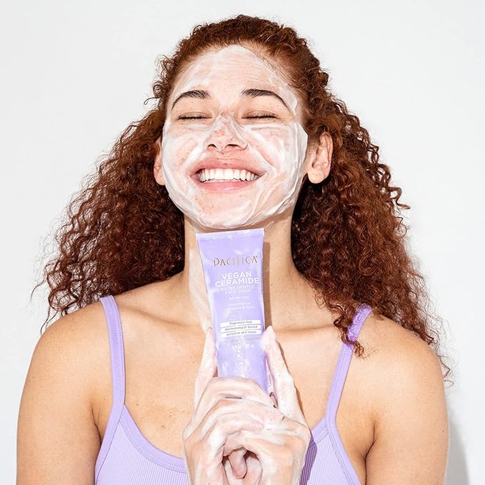 Pacifica Beauty, Vegan Ceramide Face Wash + Face Lotion Set, Cleanser, Moisturizer, Sensitive Skin, Dermatologist + Allergy Tested, Eczema Association Approved, Fragrance Free, Vegan