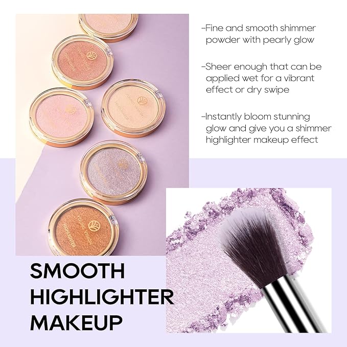 Baked Purple Highlighter Powder Palette, Makeup Highlighter Powder Palette Sheer Shimmering Finish Face Highlighters Makeup Iluminadores de Maquillaje #04 Twilight Purple