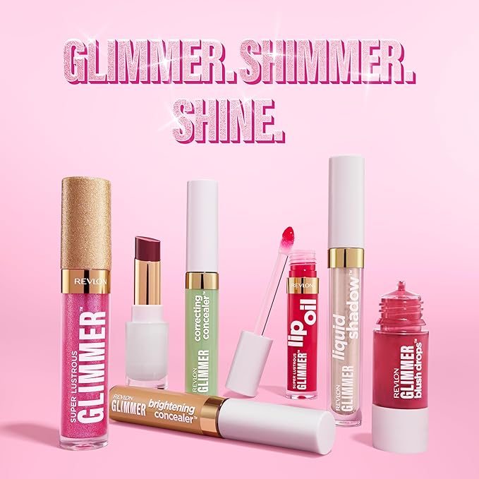 REVLON Super Lustrous Glimmer Lip Oil, Moisturizing & Tinted, Shiny Finish, Made with Plant-Based Squalane, 010 Wined Down, 0.13 fl oz