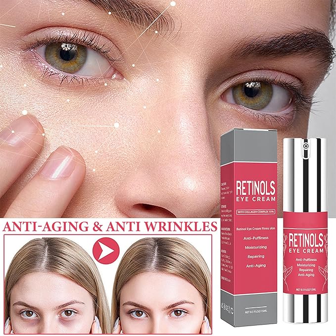 Retinol Eye Cream for Dark Circles and Puffiness,Under Eye Cream with Collagen & Hyaluronic Acid,Fix Wrinkle,Lightweight Lift Eye Cream,Brighten Tighten Eye Cream Gel to Smooth Fine Lines & Hydrate