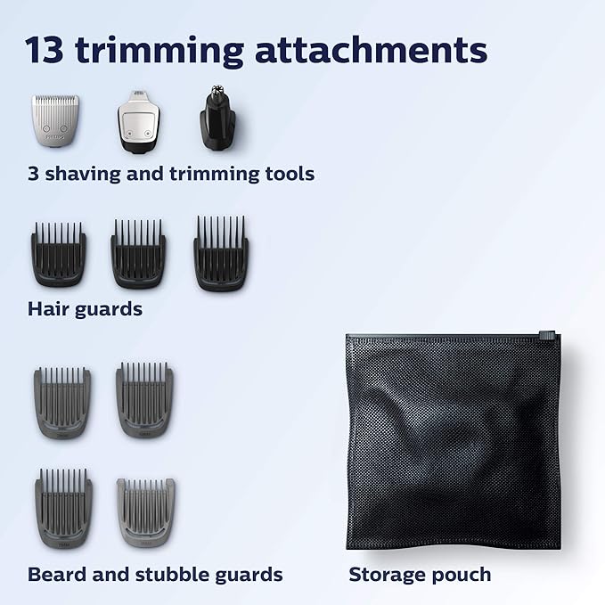 Norelco Philips Multi Groomer All-in-One Trimmer Series 3000-13 Piece Mens Grooming Kit for Beard, Face, Nose, Ear Hair Trimmer and Hair Clipper - NO Blade Oil Needed, MG3740/40
