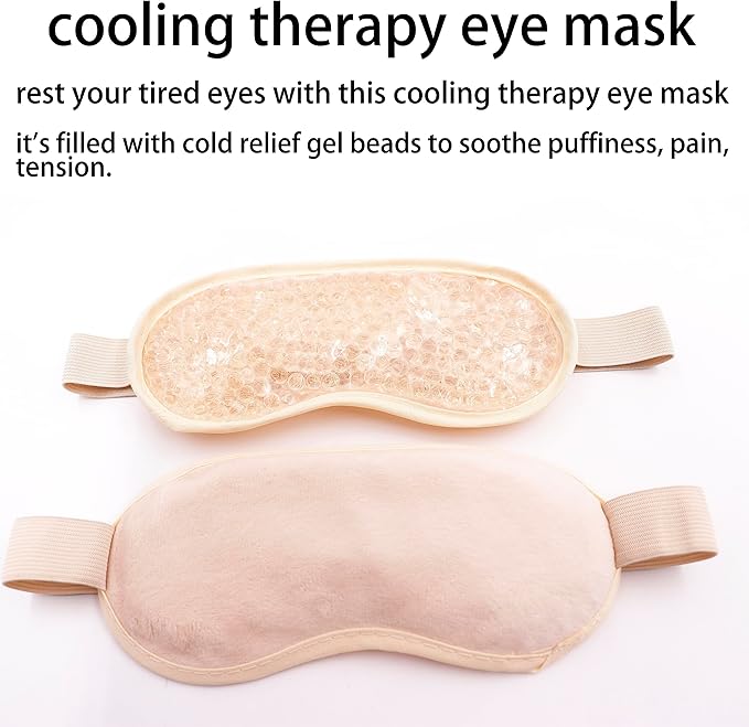 Gel Eye Mask, Cooling Eye Pads Reusable Small Ice Pack Under Eye Patches, Eye Hot Cold Treatment Pack for Redness, Pain Relief and Eye Relax (Champagne - 2count)