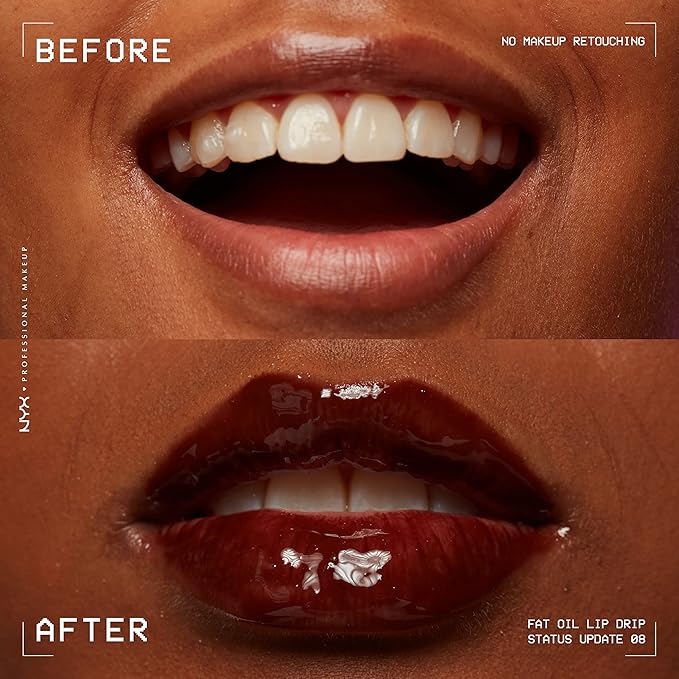 NYX PROFESSIONAL MAKEUP Fat Oil Lip Drip, Moisturizing Lip Oil Gloss, Vegan Tinted Formula, Up to 12 HR Hydration - Status Update (Rich Chocolate)