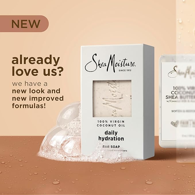 SheaMoisture Bar Soap Virgin Coconut Oil 4 count Nourish and Replenish Skin Daily Hydrating bar soap with 24h shea moisture nutrients for Healthy, Glowing Skin 8 oz