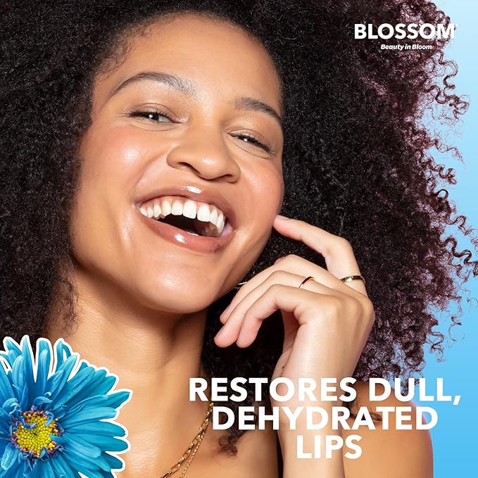 Blossom Moisturizing and Hydrating Shimmer Sparkle Lip Oil with Olive Oil + Grape Seed Oil, Infused with Real Flowers, 3g, Coconut