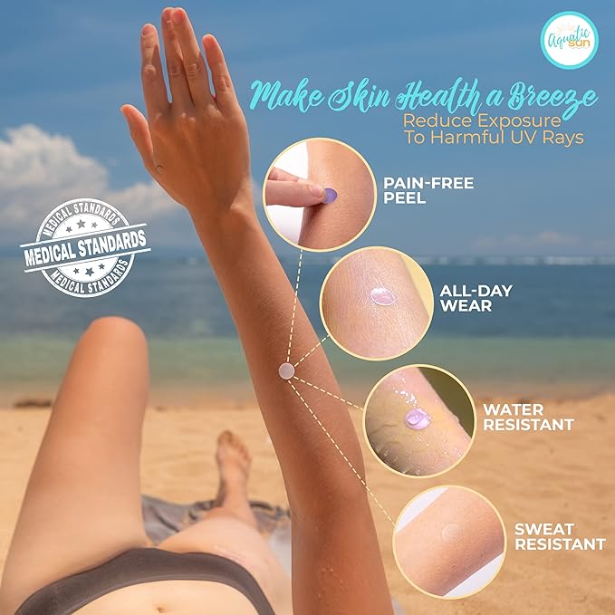 UV Stickers for Sunscreen Reapplication to Avoid Burns - Sunscreen Reminder Stickers You Can Wear All Day - Sweat & Waterproof UV Activated Sunscreen Stickers - Aquatic Sun UV Sticker to Protect Skin