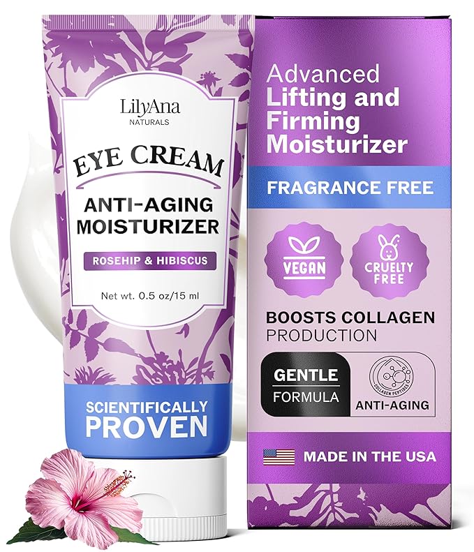 LilyAna Naturals Eye Cream for Dark Circles and Puffiness, Under Eye Cream for Wrinkles and Bags, Anti Aging Cream helps Improve Dryness; for Sensitive Skin 0.5 oz