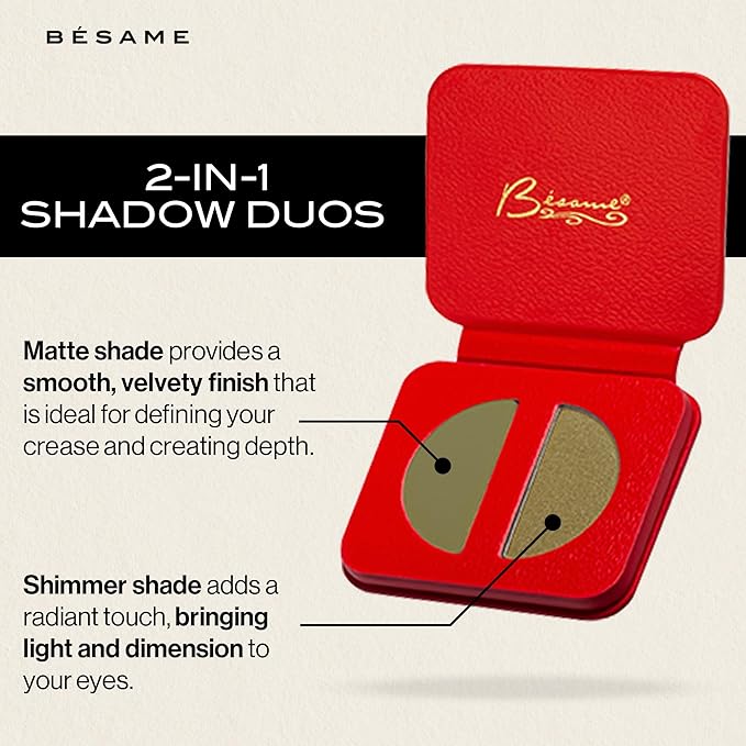 BESAME 3 Eyeshadow Duo & Shadow Brush Set – Socialite Brown, Pistachio, Plum Dandy – Ultra-Blendable Matte & Shimmer with Cruelty-Free Shadow Brush