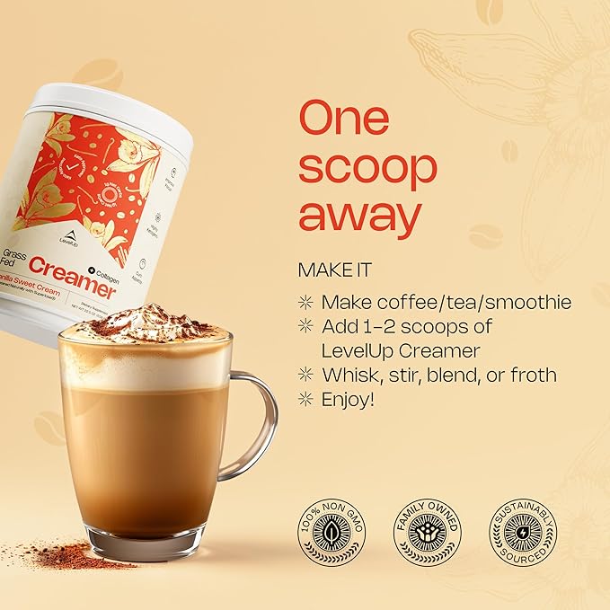 LevelUp Creamer, with Energizing MCT Oil and Collagen Peptides, Keto Coffee Creamer, Supports Natural Energy & Ketone Production - Original (Unsweetened) 19 oz