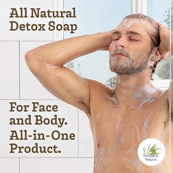 Southern Natural Activated Charcoal Soap Bar (3 Pack) Face and Body Soap For Sensitive Skin With Dead Sea Mud, Goat Milk & Peppermint Essential Oil