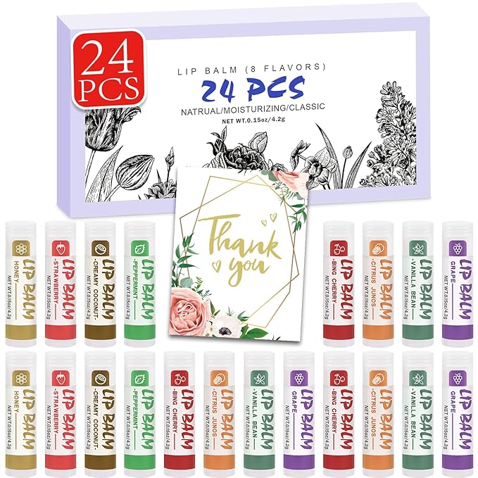 24 Pack Lip Balm, Natural Lip