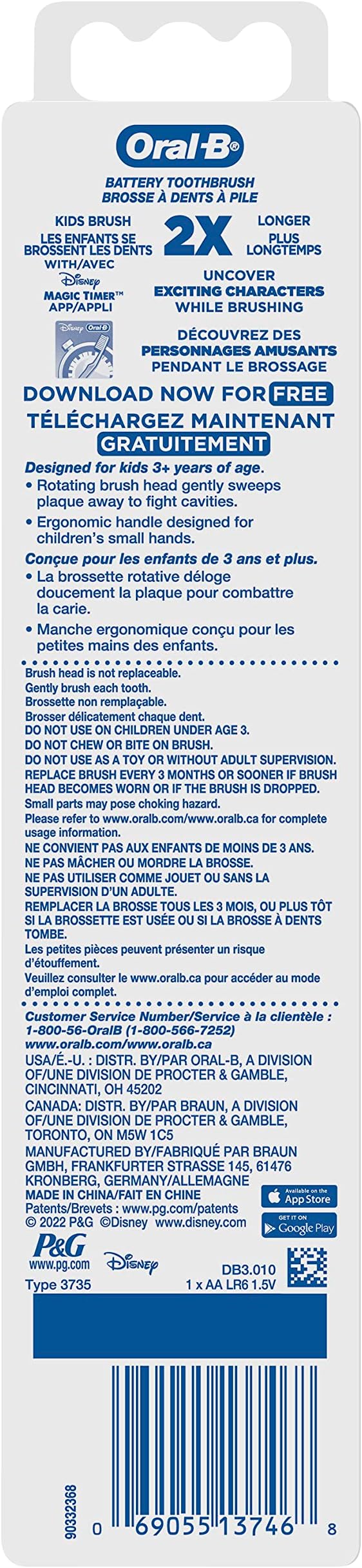 Oral-B Kid's Battery Toothbrush Featuring Disney's Encanto, Soft Bristles, for Kids 3+ (Pack of 2)