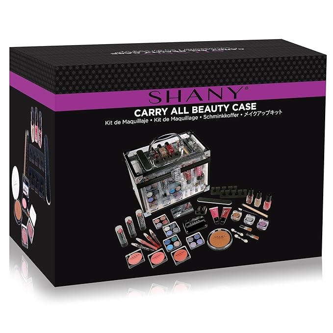 SHANY Carry All Trunk Makeup Train Case with Re-usable Aluminum Makeup Storage Case. Non Toxic Color Make up Set with Eye palettes, Blushes,Makeup Powders, Manicure, Pedicure and Makeup Brushes.