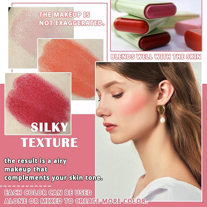 Blush Cream for Cheeks,Face Matte Contour Blush Makeup,Buildable Shimmer Facial Cheek Blusher Shades,Blendable Cosmetic Makeup Blush 01