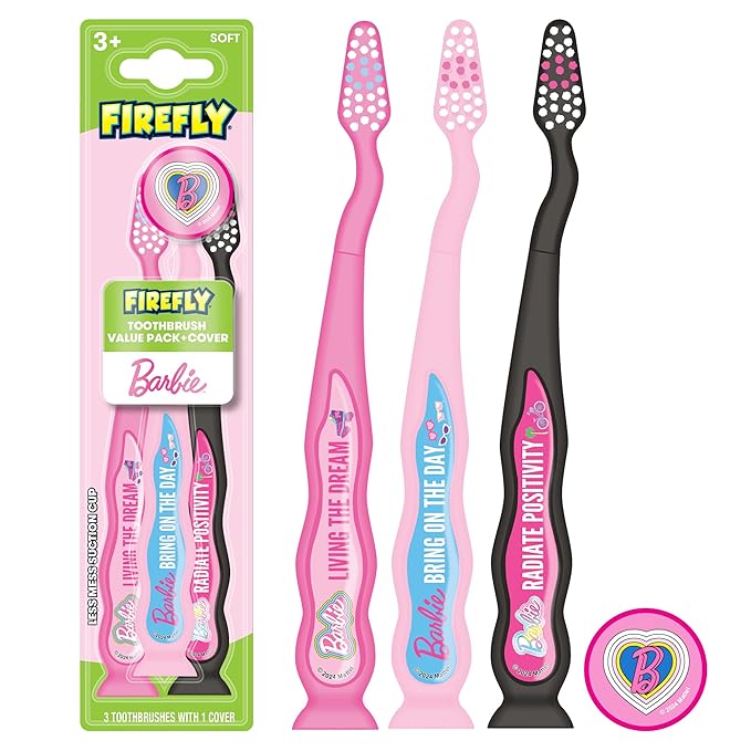 Firefly Barbie Toothbrush Value Pack, Soft Bristle Toothbrush for Kids 3+, 3 Ct
