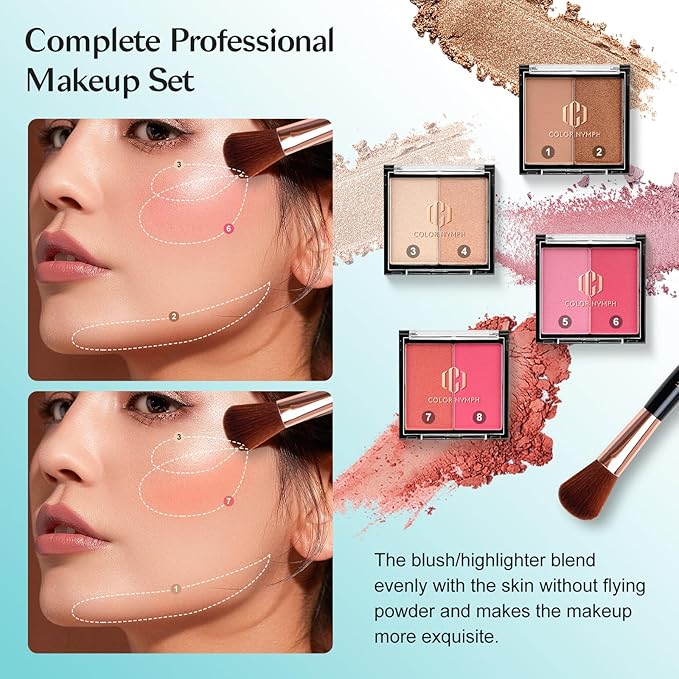 Color Nymph All In One Makeup Kit Comestics Gifts for Girls Teens, Travel Makeup Set 4 Trays Train Case for Beginner Includes Eyeshadow Highlighter Lipgloss Blush Concealer Brush Eyeliner Lipbalm