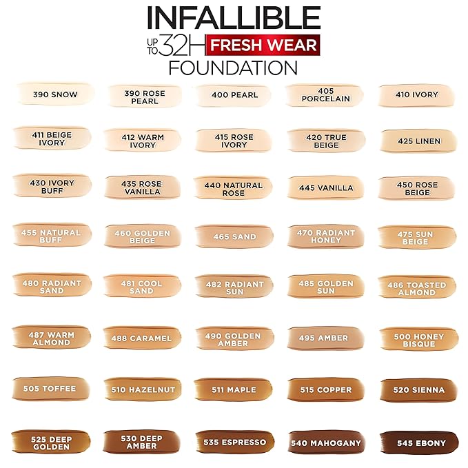 L'Oreal Paris Makeup Infallible Up to 32 Hour Fresh Wear Lightweight Foundation, 390 Snow, 1 Fl Oz, Packaging May Vary