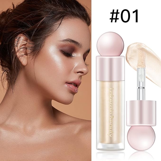 Liquid Highlighter Makeup, Natural Silky Shimmer Finish Liquid Face Highlighter, Highly Pigmented, Lightweight, Blendable, Soft Cream Highlighter For Face (#01 White Gold Shimmer)