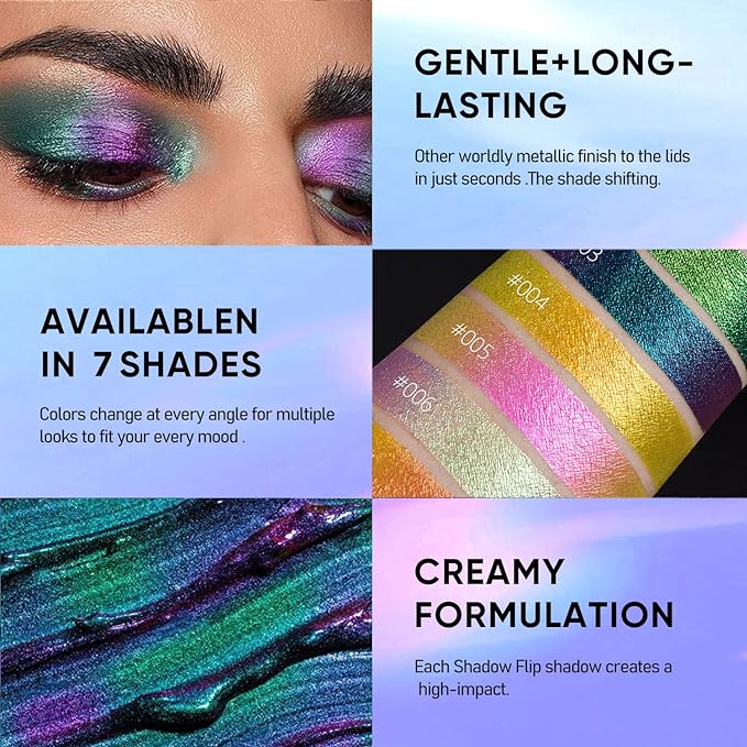 MAKI YIKA Liquid Eyeshadow Chameleon Metallic Eyeshadow Color Shifting Highly Pigmented Long Lasting With No Creasing Multichrome Eye Topper Glitters (#4 Sunrise)