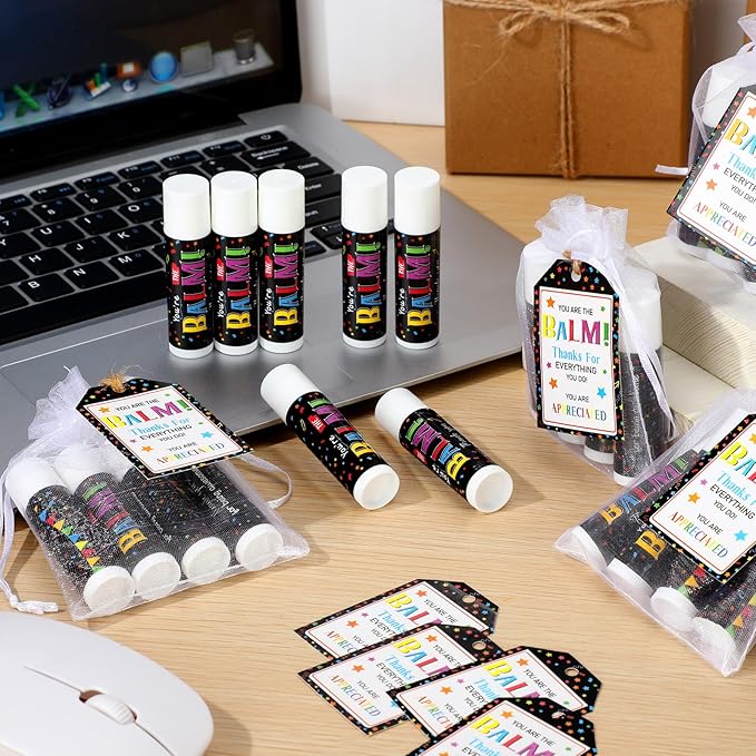 100 Pack Employee Appreciation Gifts Bulk Lip Balms Favors Bulk Small Thank You Gifts Team Appreciation Inspirational Gifts for Women Men Coworkers Staff Teachers Nurses