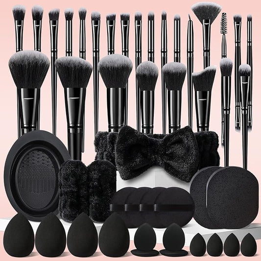 47Pcs Black Makeup Brushes Set Professional Makeup Kit Multi-functional Makeup Tool Set with Facial Makeup Accessories, Foundation Makeup Brush Kit Eye and Face Make up Brushes & Tools