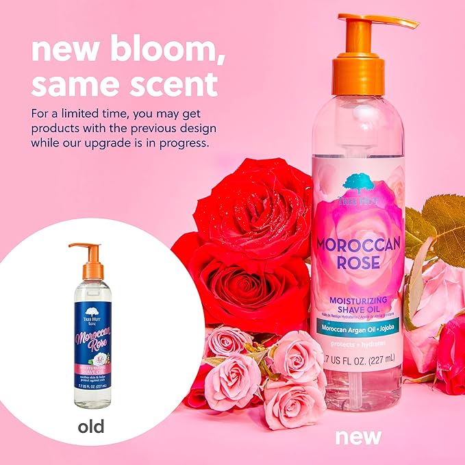 Tree Hut Bare Moroccan Rose Moisturizing Shave Oil, 7.7 fl oz, Gel-to-Oil Formula, Ultra Hydrating Barrier for a Close, Smooth Shave, For All Skin Types