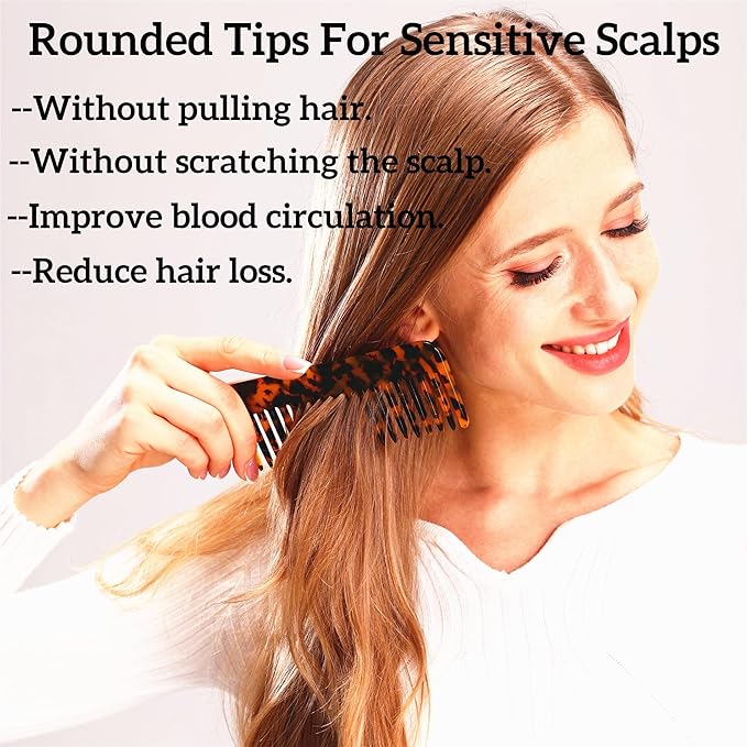 Fsmiling Wide Tooth Comb Large Detangling Comb Cellulose Detangler Comb for Thick Curly Wavy Wet Dry Hair 2 Pack,Black/Tortoise