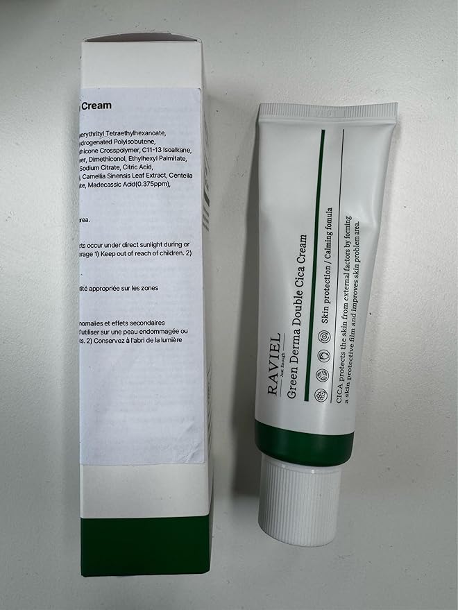 RAVIEL Green Derma Double Cica Cream | Redness relief & Skin Barrier Protection | Calming & Soothing, Deep Hydration Moisturizer for All Skin Types | Korean Skincare (1.7 fl oz, Pack of 1)