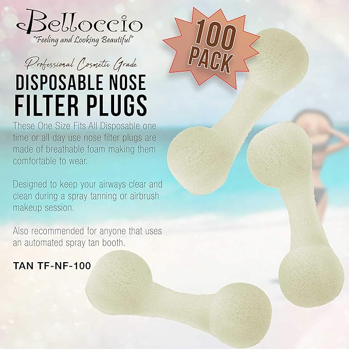 Pack of 100 Disposable Nose Filter Plugs (Used For Sunless Airbrush Spray Tanning)