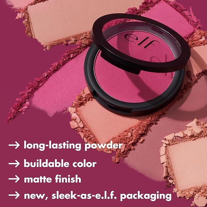 e.l.f. Primer-Infused Matte Blush, Long-Lasting, Lightweight & Buildable Powder Blush, Delivers A Matte Finish, Vegan & Cruelty-Free, Always Crushing