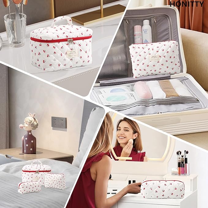 Makeup bag, quilted makeup bag,large