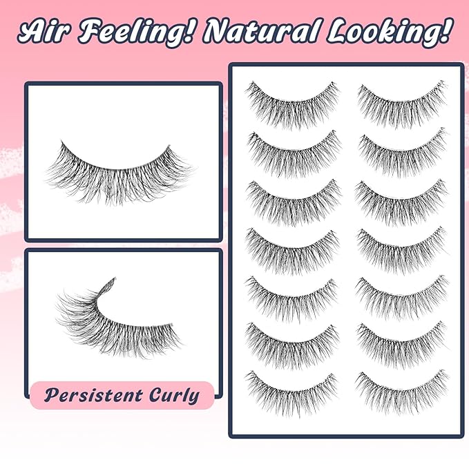 False Lashes Natural Look Wispy Eyelashes 13MM Eye Lash Pack for Daily C Curl Natural Lashes 7 Pair Siligli