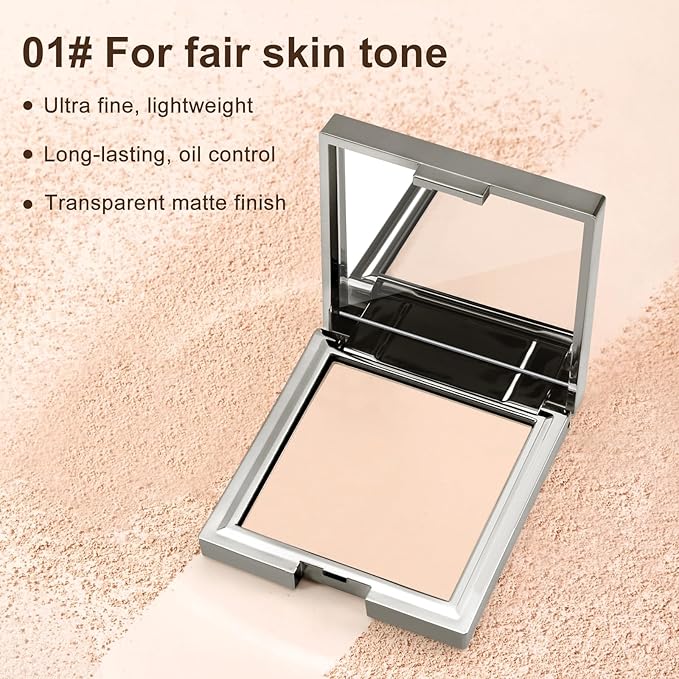 Boobeen Matte Face Finishing Powder, Smooth Setting Pressed Powder Makeup Oil Control Lightweight Long Lasting Makeup Setting Foundation Compact Powder, Soft Focus Effect Translucent Finish