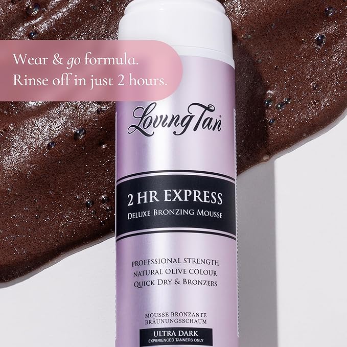 Loving Tan 2 HR Express Mousse, Ultra Dark- Streak Free, Natural looking, Professional Strength Sunless Tanner - Up to 5 Self Tan Applications per Bottle, Cruelty Free, Naturally Derived DHA-6.7 FL Oz