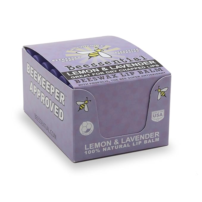 Beessential Natural Bulk Lip Balm, Lavender, 18 Pack | For Men, Women, and Children. Great for Gifts, Showers, & More