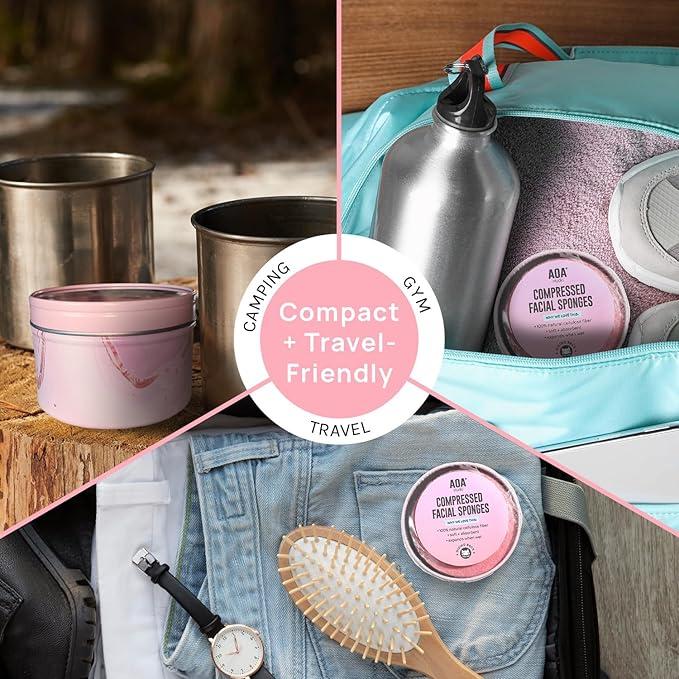 AOA Studio 100-Count Compressed Facial Sponges 100% Natural Cosmetic Spa Sponges for Facial Cleansing, Exfoliating Mask, Remove for Makeup, Dead Skin, and Dirt (100 counts, Pink)