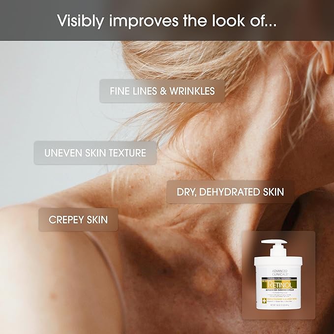 Advanced Clinicals Retinol Cream + Hyaluronic Acid Lotion Face & Body Skin Care. Anti Aging Dry Skin Rescue Creams Reduce Appearance Of Wrinkles, Fine Lines, & Sagging Skin, 16 Oz (Pack of 2)