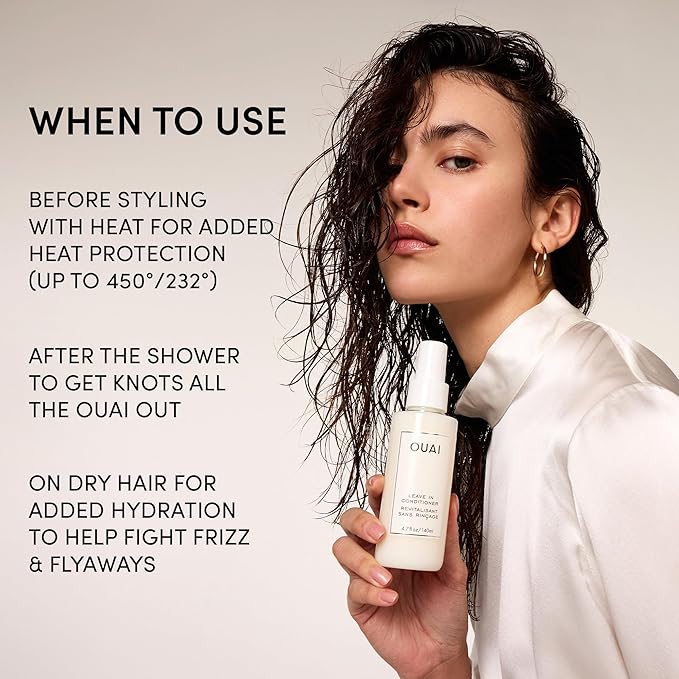 OUAI Leave In Conditioner & Heat Protectant Spray - Prime Hair for Style, Smooth Flyaways, Add Shine and Use as Detangling Spray - No Parabens, Sulfates or Phthalates (1.5 oz)