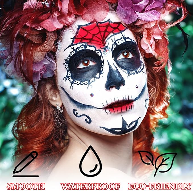 3 Pcs Halloween Face Paint Special Effects Makeup Kit,Water-based Black White Red Face Body Paint,Clown Cosplay SFX Joker Zombie White Makeup Professional Face Painting Kit for Adult