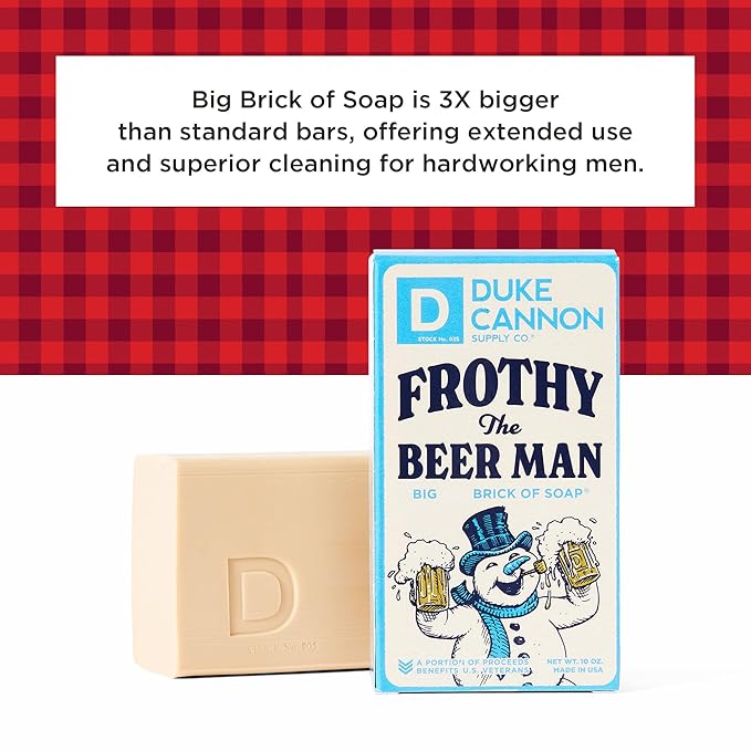 Duke Cannon Supply Co. Big Brick of Soap Bar for Men Holiday Edition - Frothy the Beer Man (Woodsy Sandalwood Scent), 10 oz. (3 Pack)
