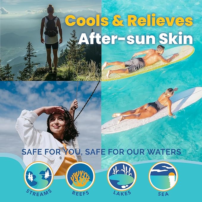 Stream2Sea Sun & Sting Aloe Soothing Gel for Face & Body, Organic Aloe Vera Gel for Sunburn Relief, Travel Size Aloe Vera Gel for Skin, Natural After Sun Care, Pure Aloe After Sun Gel, 2.5 Fl oz