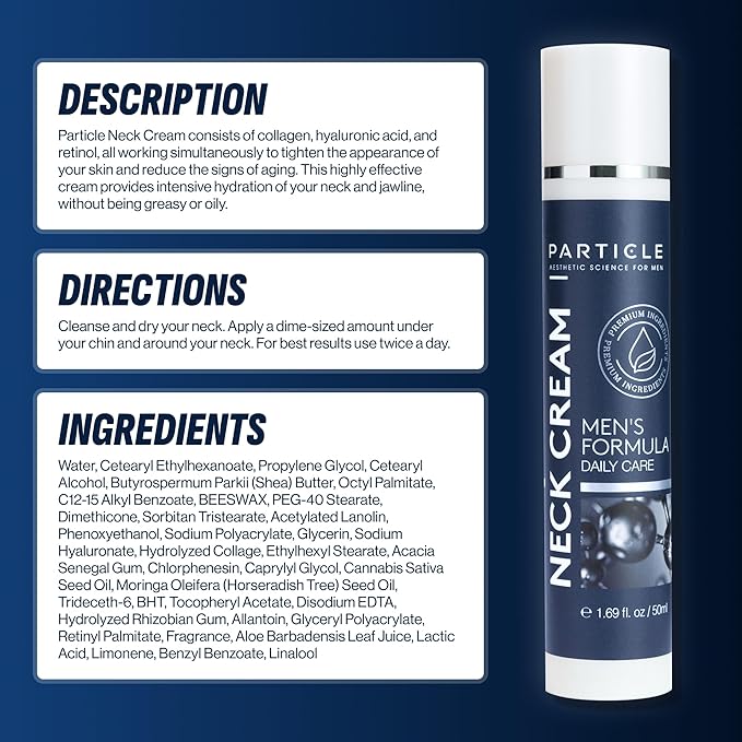 Particle Neck Cream for Men - Firming Cream, Lift and Moisturize The | Use on Saggy Skin or Turkey Anti Aging Triple Action with Collagen, Hyaluronic Acid, Retinol, 1 pack, 1.7 Fl Oz