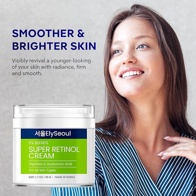 Retinol Cream for Face Korean Skincare: Anti-Aging Collagen Peptides & Hyaluronic Acid Face Cream for Women, 1.7 oz.