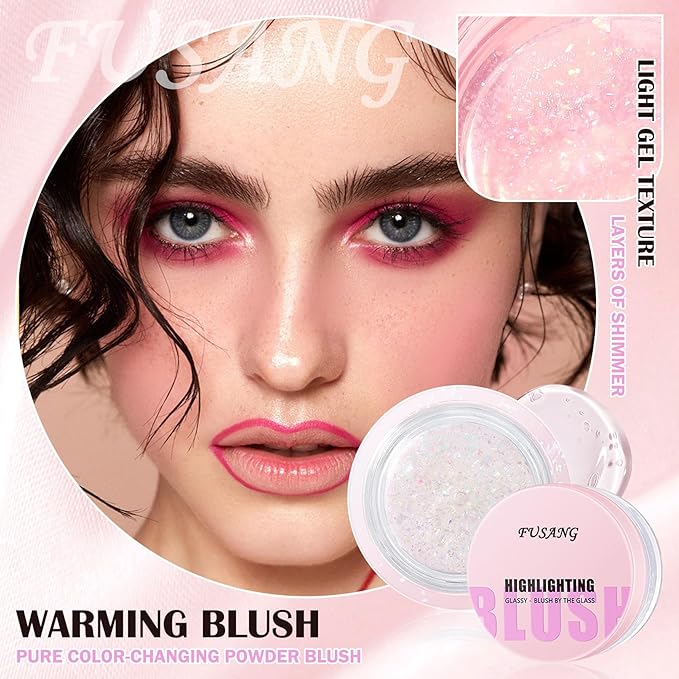 Color Changing Blush,Glitter Color Changing Blusher for Cheeks,Waterproof Lightweight Ph Blush Glossy Makeup,Moisturizing Long Lasting Multi Use Shiny Cheek Face Blush Gel for Women