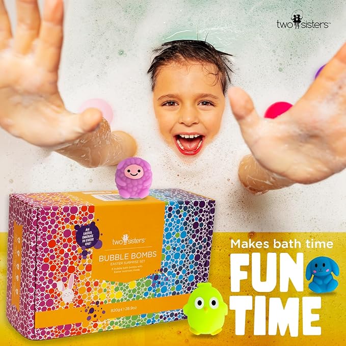 Easter Bath Bombs for Kids with Surprise Toys Inside (6 Pack) - Easter Basket Stuffers for Boys and Girls - Large Spring Bubble Bomb, Made in USA, Incredible Fragrances & Colors by Two Sisters